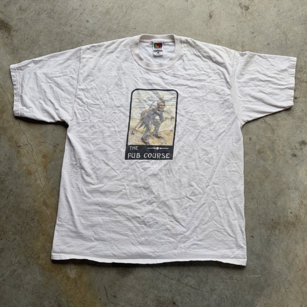 Fruit of the Loom Lofteez The Pub Course Graphic T-Shirt Mens XL White Cotton
